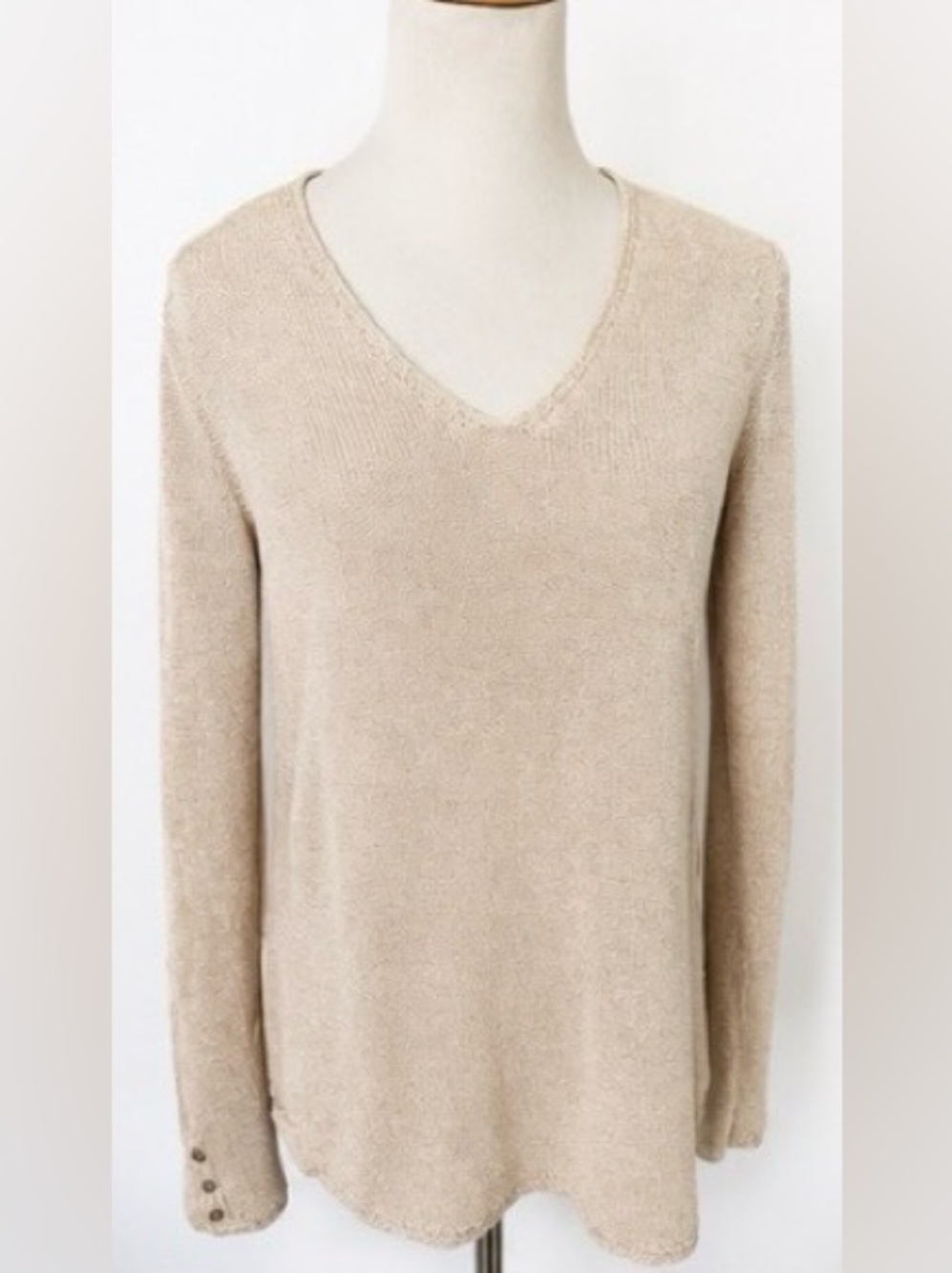[J. McLaughlin] Callum Oatmeal Metallic Knit V-Neck Sweater XS